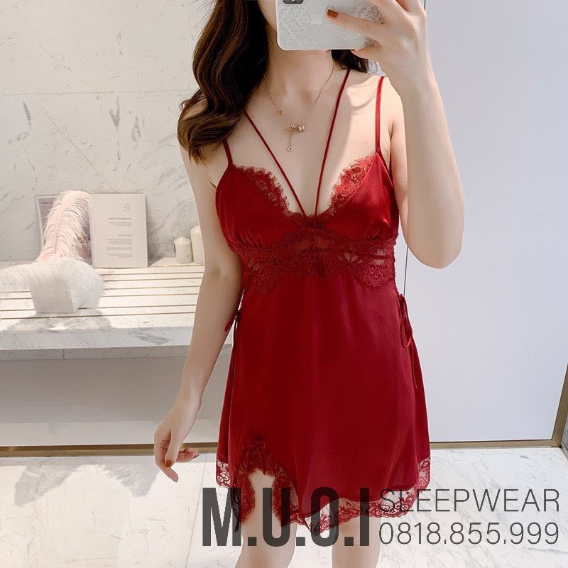 [FREESHIP] Váy ngủ sexy Quảng Châu - Sx 86 - Váy ngủ lụa xẻ đùi thần thánh QUẢNG CHÂU CAO CẤP -Hàng có sẵn( có video)