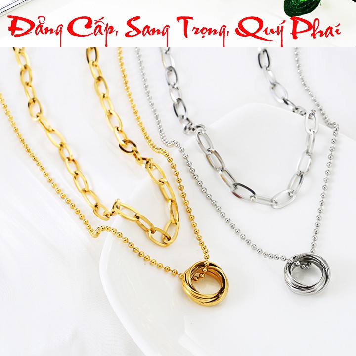 Dây chuyền nữ titan cao cấp kiểu 2 tầng phong cách áo len siêu đẹp, bền màu, hợp thời trang