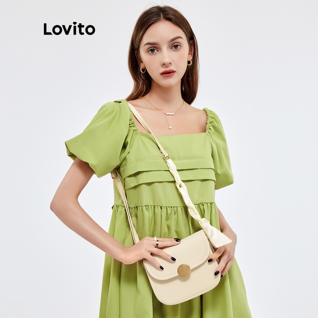 Túi Lovito Hình vuông khóa kim loại tròn trơn Thường L244BA06 (Trắng tắt / Đen / Vàng nhạt)