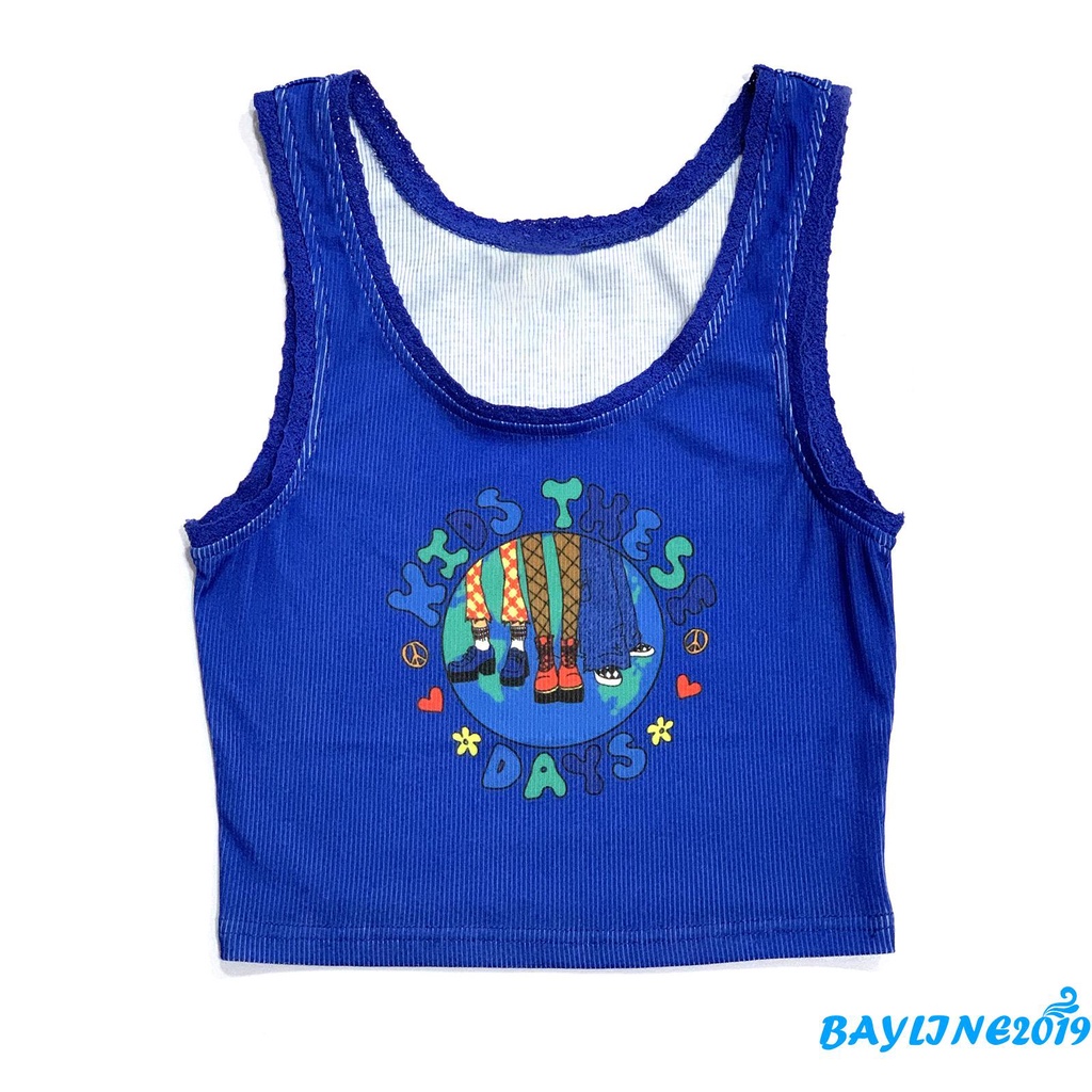 Áo Lửng Không Tay In Họa Tiết Xinh Xắn Dành Cho Nữ