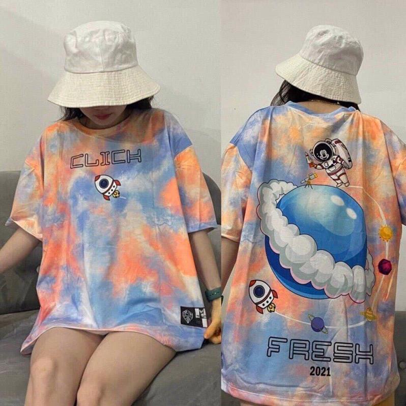 Áo thun loang màu cam họa tiết siêu chất form rộng oversize - kèm ảnh thật Đẹp