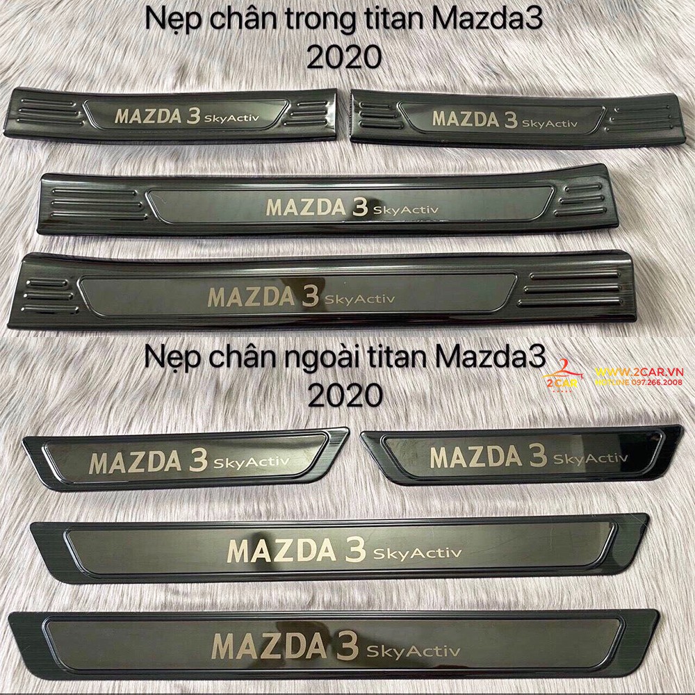 Bộ ốp bậc cửa trong + ngoài xe Mazda 3 2020 loại titan