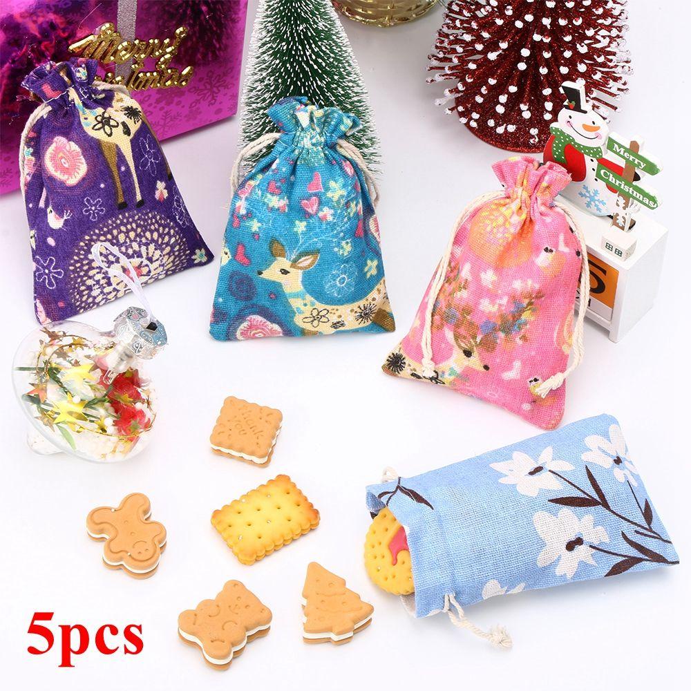 YNATURAL Bộ 5 Túi Vải Lanh Đựng Trang Sức / Quà Giáng Sinh