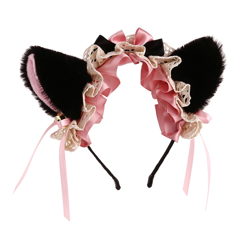 Băng Đô Tai Mèo Phối Ren Xếp Ly Kiểu Dáng Ngọt Ngào Dành Cho Nữ