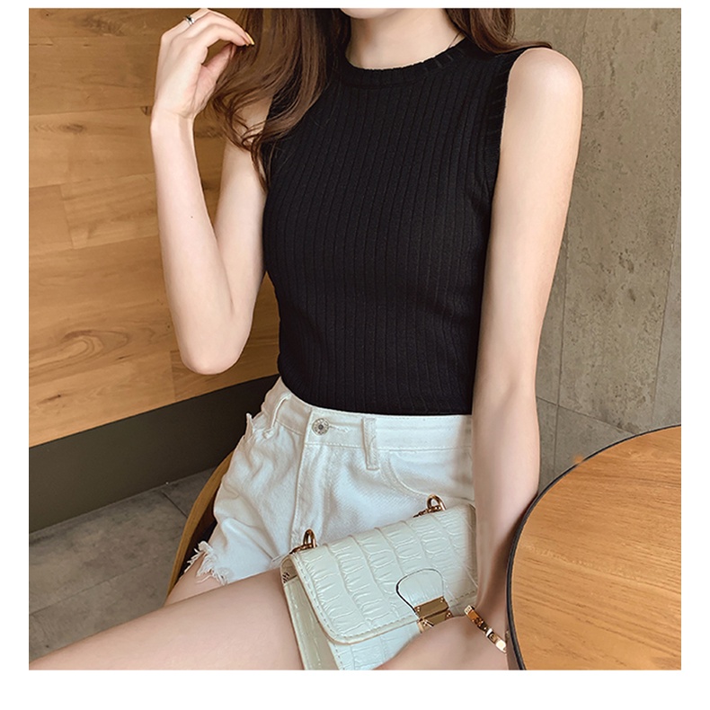 Áo thun dệt kim ZHELIHANGFEI cổ tròn phong cách Hàn Quốc thời trang mùa hè cho nữ