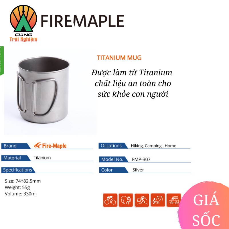 [CHÍNH HÃNG] Cốc Dã Ngoại Fire Maple FMP-307 Titan Gọn Nhẹ 330ml Chuyên Dụng Cho Dã Ngoại, Cắm Trại Ngoài Trời