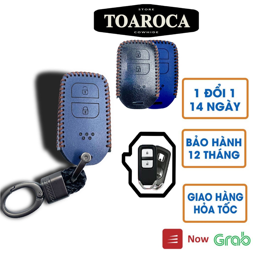 Bao da chìa khoá smartkey  ô tô CRV,Honda HRV,Honda JAZZ loại 2 nút bấm handmade da bò thật Toaroca chống trầy,rơi,vỡ