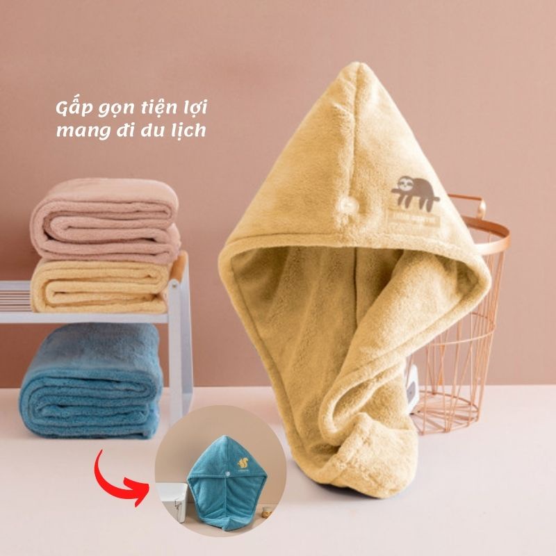 Khăn ủ tóc vải cotton 2 lớp mềm mại thấm hút tốt đa năng, khăn quấn tóc gội đầu cao cấp đa năng
