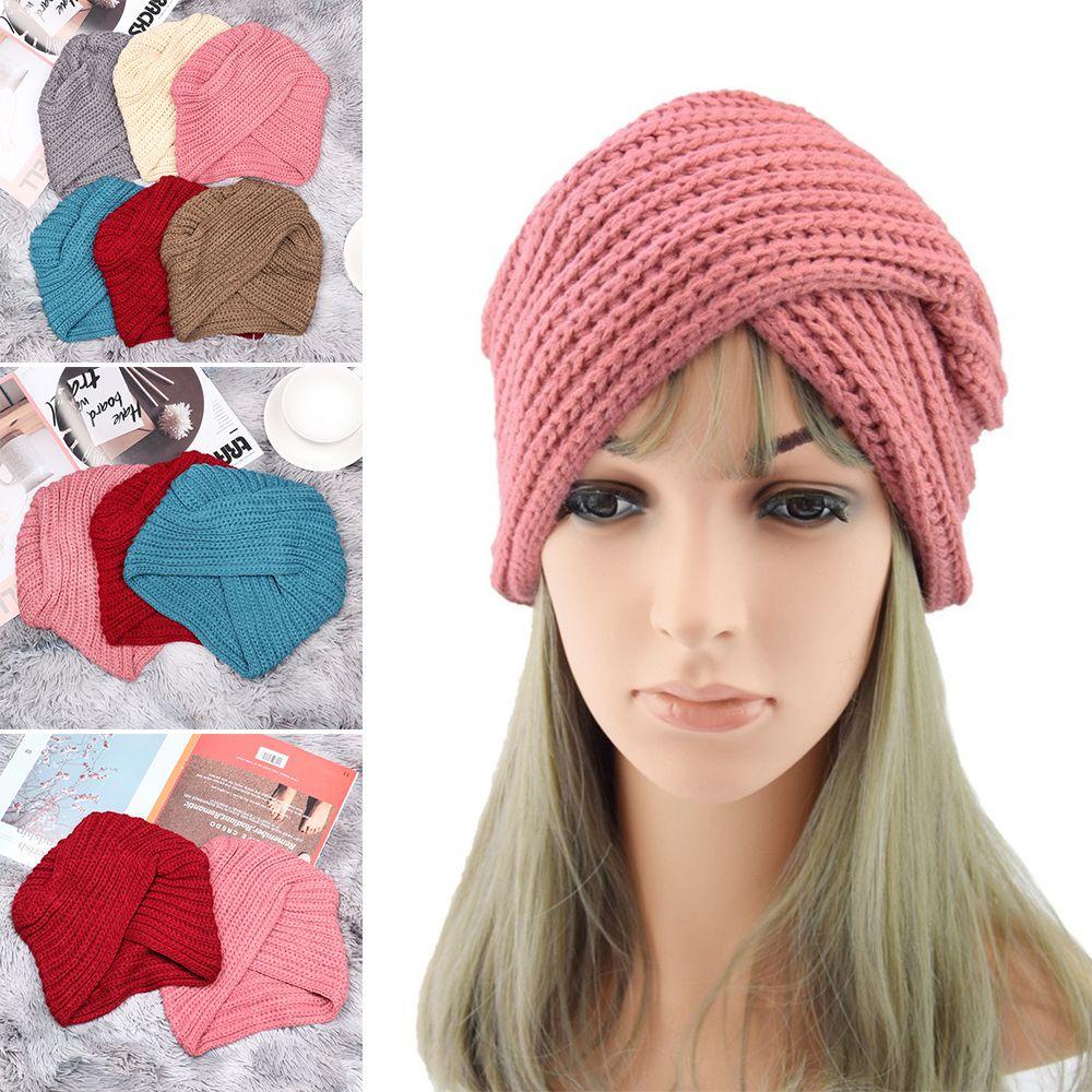 Mũ Turban Dệt Kim Thắt Nút Màu Trơn Giữ Ấm Trung Tâm