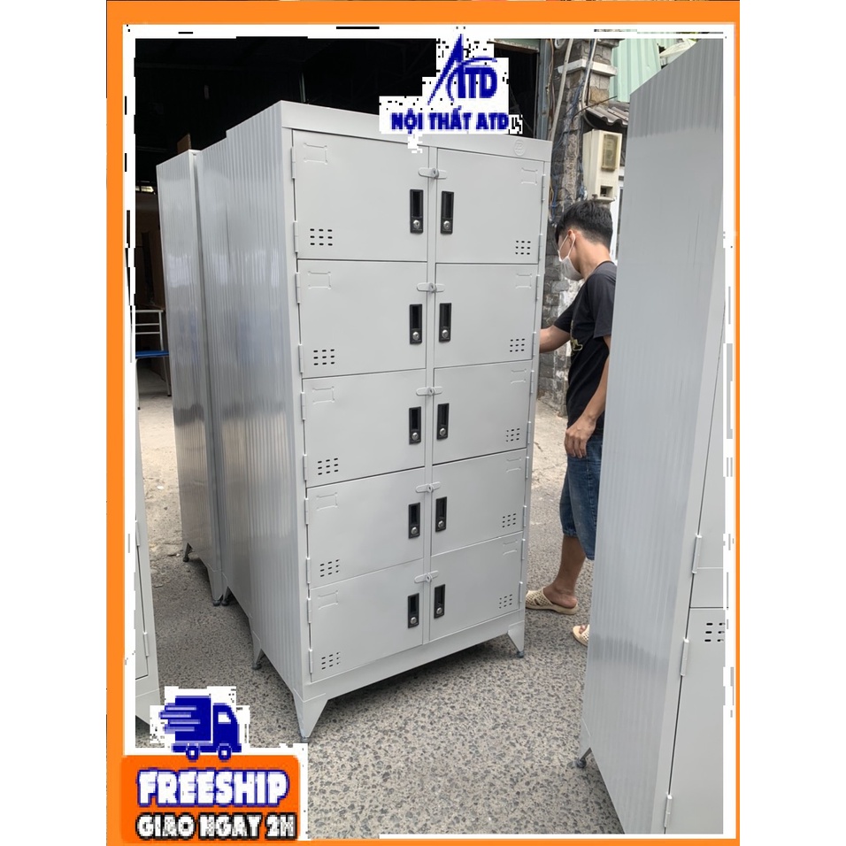 Tủ locker sắt 10 ngăn có khóa sơn tĩnh điện cao cấp TP.HCM,Bình Dương