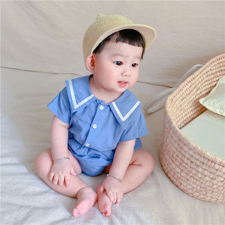 Baby Navy Square Collar Short-sleeved Cotton Top Shirt + Shorts Two-piece Suit Newborn Infant Girls Boys Summer Clothes Set