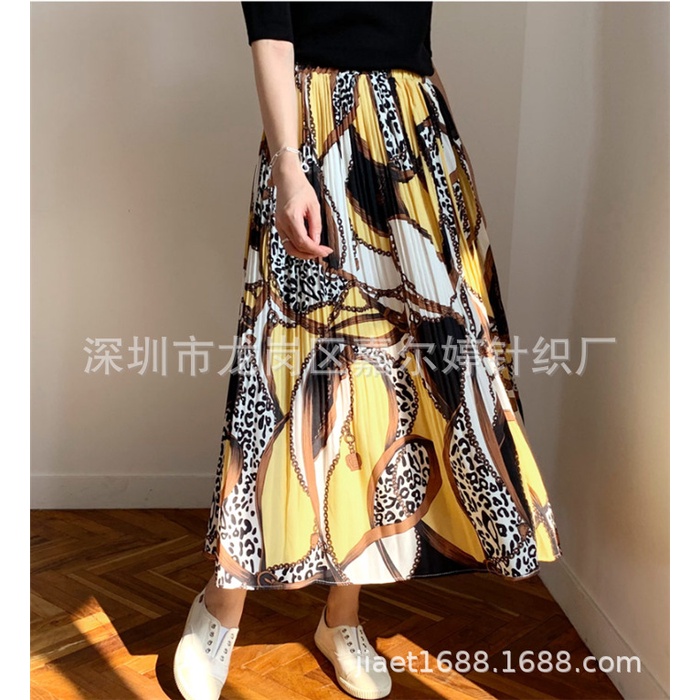 Chân váy xếp ly dáng dài họa tiết hiện đại phong cách Châu Âu VAY83 Free size