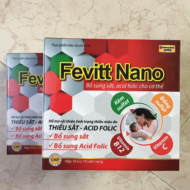 Viên uống bổ máu Fevitt Nano bổ sung Sắt acid folic cho người thiếu máu phụ nữ có thai cho con bú.suckhoechomoinha