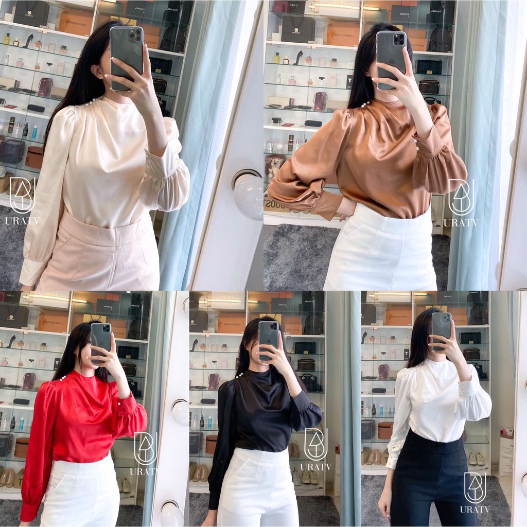 [FREESHIP - ẢNH CHÍNH CHỦ] Áo sơ mi kiểu vai đính hạt tay dài 195