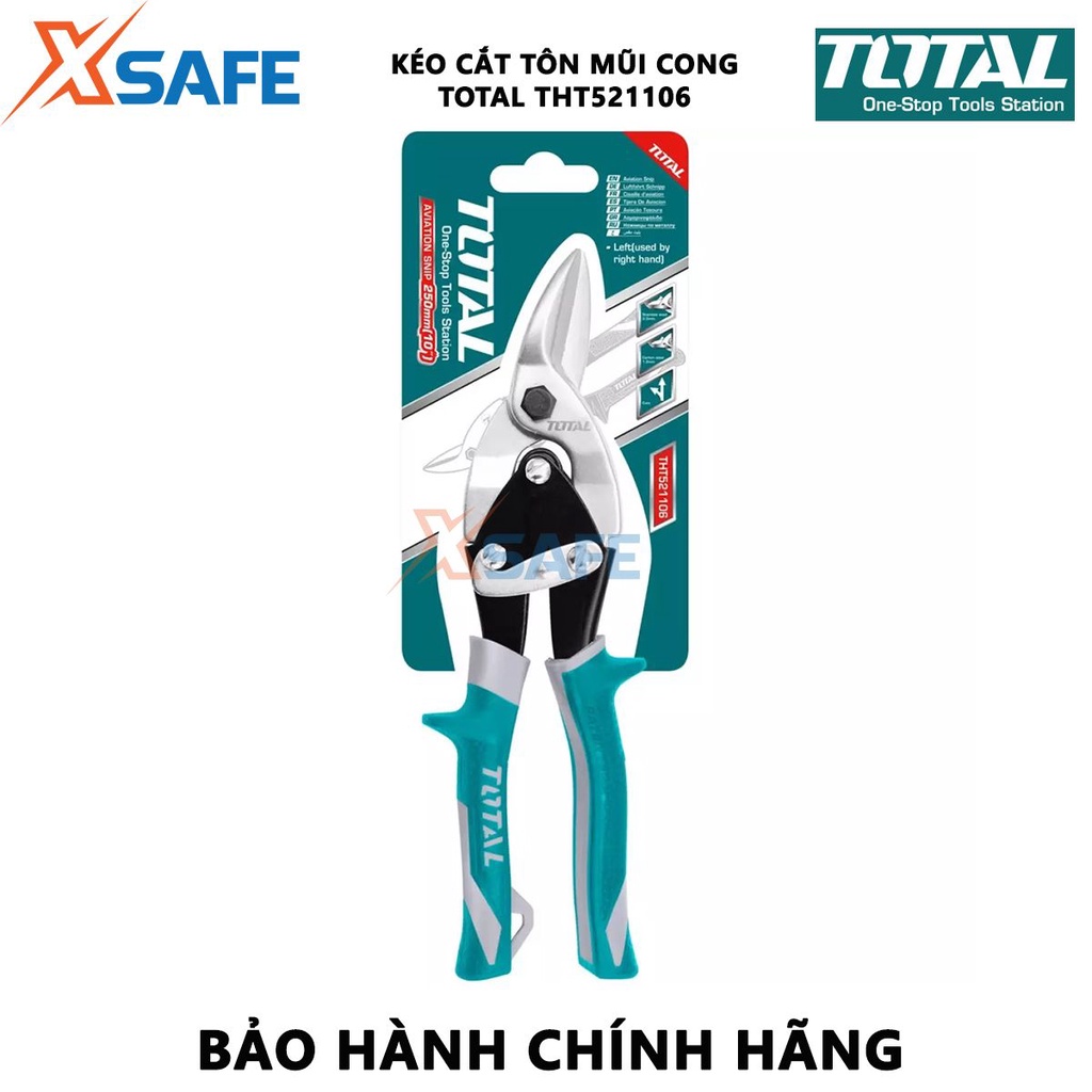 Kéo cắt tôn mũi cong trái TOTAL THT521106 Kéo cắt tole mũi cong chiều dài 250mm(10'') thép carbon không gỉ - XSAFE