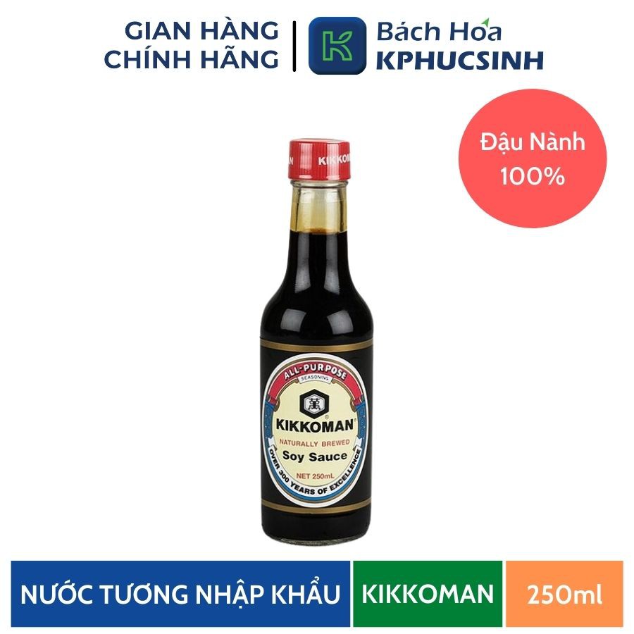 Nước tương soy sauce hiệu Kikkoman (chai thủy tinh) 250ml - Hàng Chính Hãng