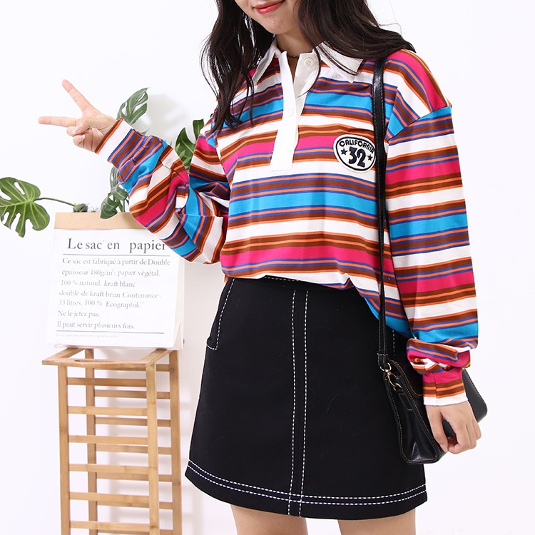 Áo thun cổ polo kẻ sọc tay bồng chất cực đẹp