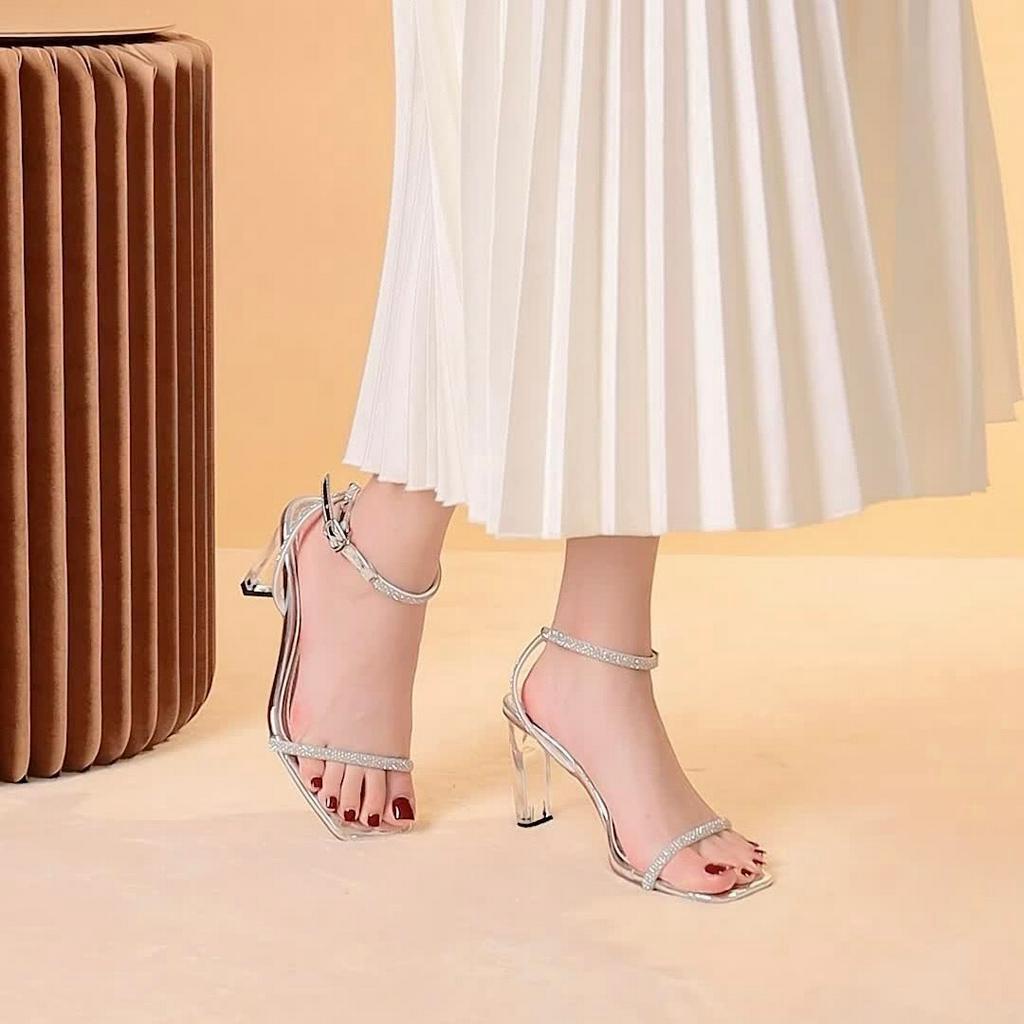 Giày MWC 4104 - Giày Cao Gót MWC Đế Dẹt 9CM Quai Mảnh Đính Đá Siêu Xinh