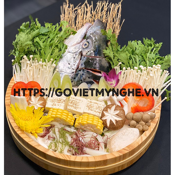 [Hàng chuẩn Nhật] Khay sushi sashimi gỗ trang trí món ăn sashimi Nhật Bản | hình Tròn Size Φ30cm - Gỗ thông nhập khẩu