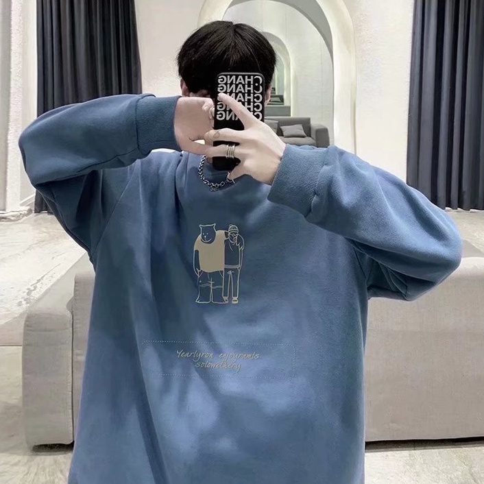 Áo len cổ tròn dáng rộng thời trang thu đông dành cho nam