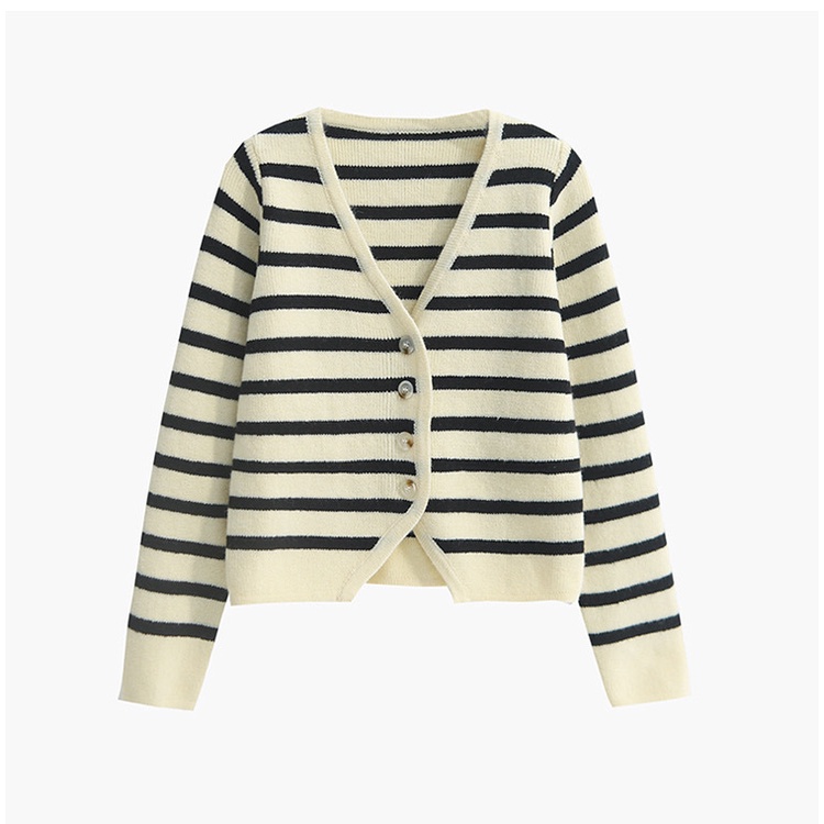 Áo Khoác cardigan Dệt Kim Tay Dài Dáng Rộng Cổ Chữ V Họa Tiết Kẻ Sọc Thời Trang Mùa Thu Cho Nữ