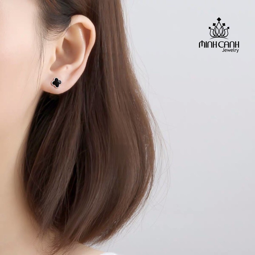 Bông Tai Bạc Cỏ 4 Lá Đen May Mắn - Minh Canh Jewelry