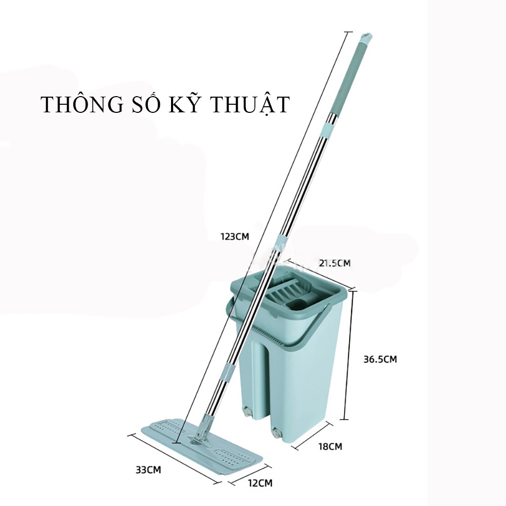 Cây chổi lau nhà tự vắt thông minh mâm nhựa xoay 360 độ quét lao chà sàn vệ sinh nhà cửa tặng 1 bông lau siêu thấm hút