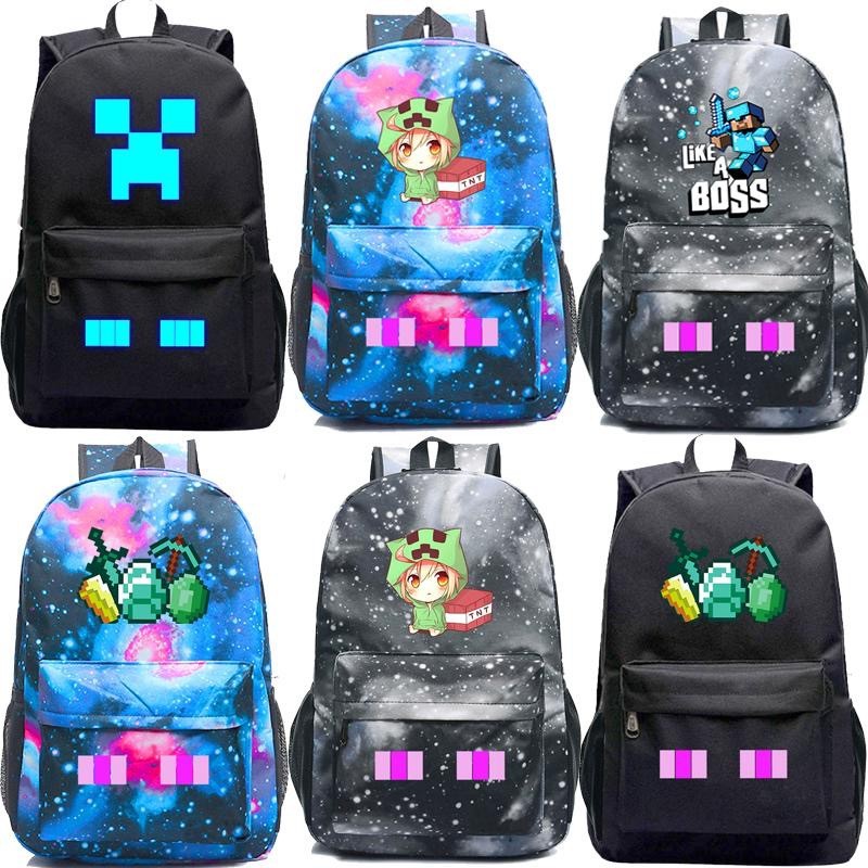Ba Lô Vải Bố In Chữ My world minecraft 15 Màu Có Cổng Sạc USB