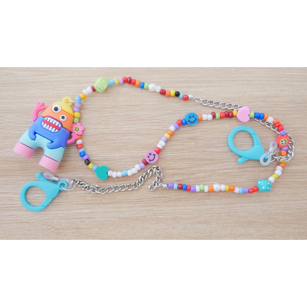 Dây đeo khẩu trang Hàn Quốc chuỗi hạt nhiều màu đính chữ, hình hoạt hình 4d, hình thú cao cấp