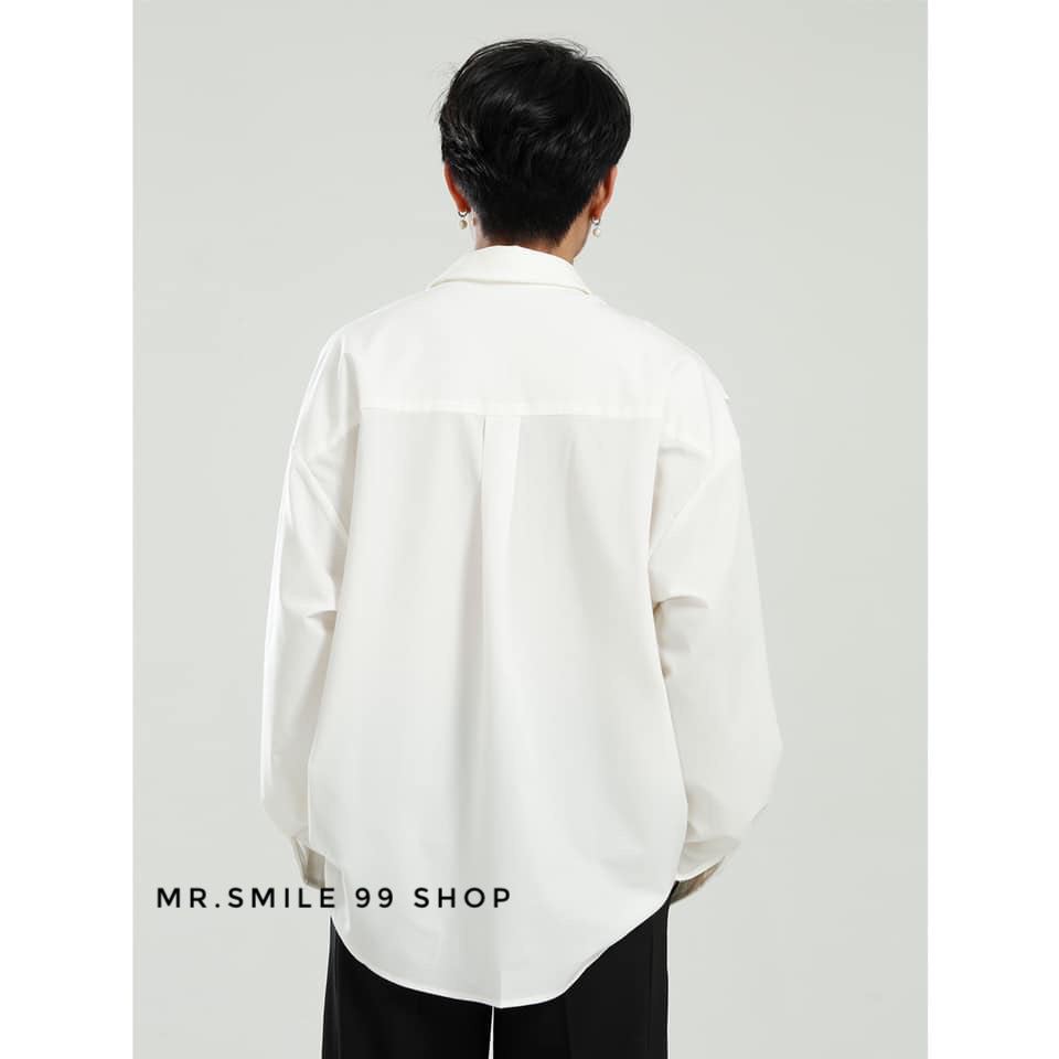 ÁO SƠ MI BASIC TRẮNG ĐEN TAY DÀI PHỐI CỔ VEST THỜI TRANG MR SMILE 99 SHOP | BigBuy360 - bigbuy360.vn