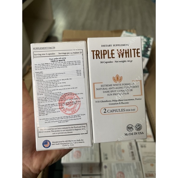 [CHÍNH HÃNG] Viên uống trắng da và chống nắng TRIPLE WHITE 50 viên của Mỹ - giảm nám, tàn nhang, sáng da