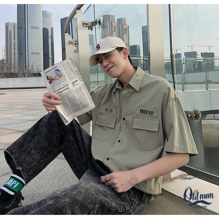 Áo Sơ Mi Kaki WHOSE Tay Ngắn Phong Cách Unisex 1HIT