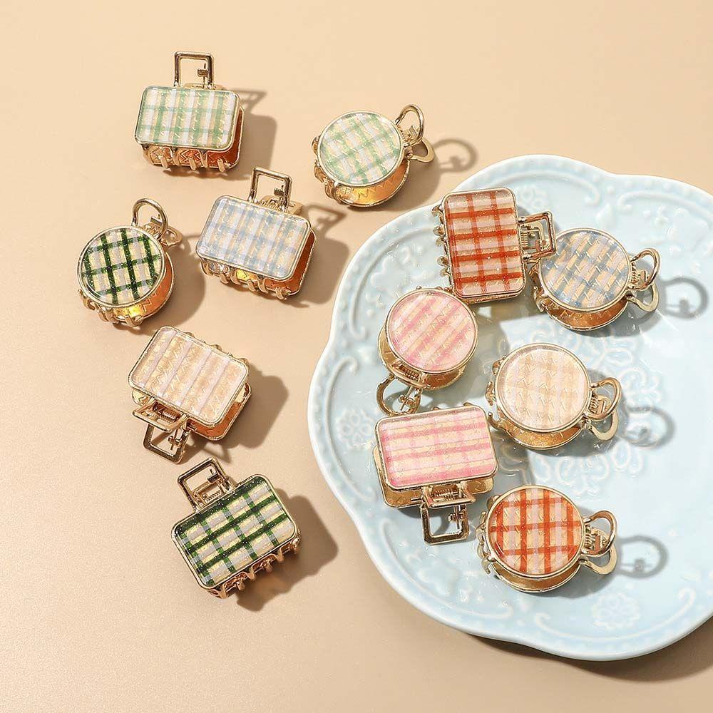 Kẹp Tóc Kim Loại Hình Chữ Nhật / Cá Mập Nhỏ Họa Tiết Kẻ Ô Nhiều Màu Sắc Xinh Xắn WMES15H