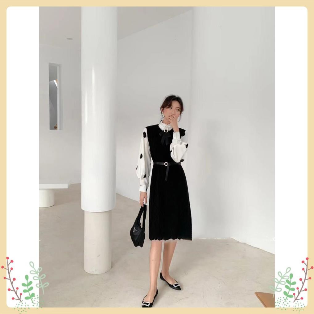 Đầm Len Lury, Set Váy Len Dáng Ôm Kết Hợp Sơ Mi Tặng Kèm Đai, Nơ Cài Váy, Hàng Quảng Châu Cao Cấp Siêu Hot