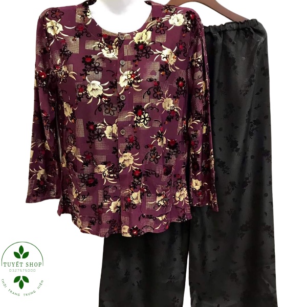 Bộ Đồ Bà Già Áo Bà Ba Ép Nhung Quần SaTanh