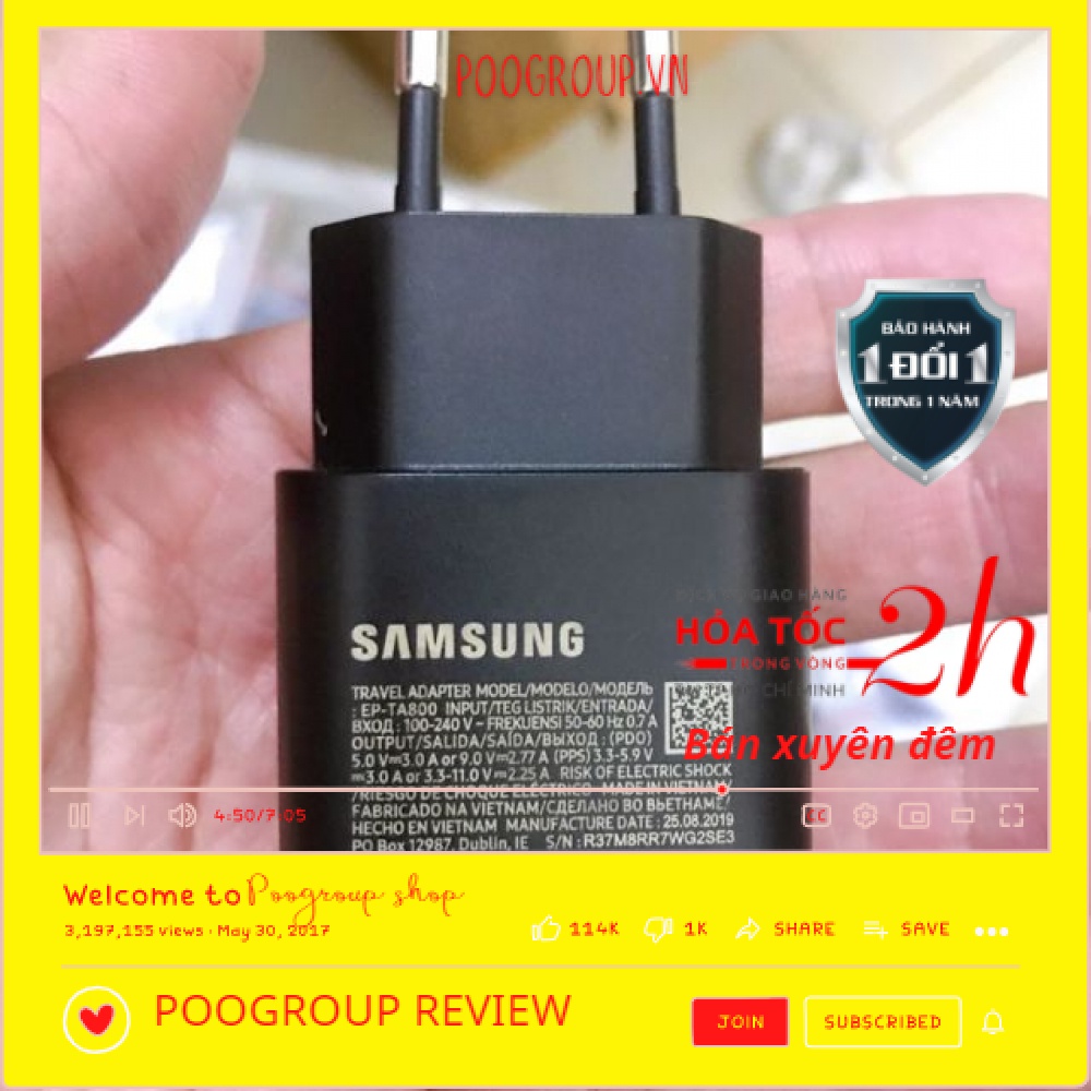 Củ sạc Nhanh Samsung note 10 25w zin