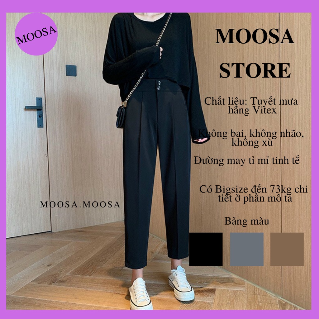 Quần Baggy Bigsize MOOSA ,Quần Tây Nữ Công Sở Lưng Cao 2 Cúc Dáng Dài Lưng Chun