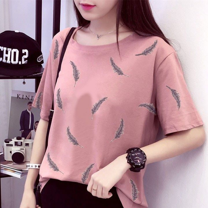 Áo Thun Form Rộng 💝FREESHIP💝 Áo phông nữ tay ngắn chất đẹp, thun cotton, mịn, mát, sành điệu in lông vũ Mã hàng: M46