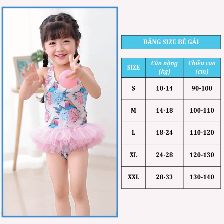 Đồ bơi bé gái liền thân bikini zen lưới xếp chân váy siêu dễ thương