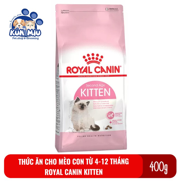 Thức ăn cho mèo con từ 4 đến 12 tháng tuổi Royal Canin Kitten túi 400g