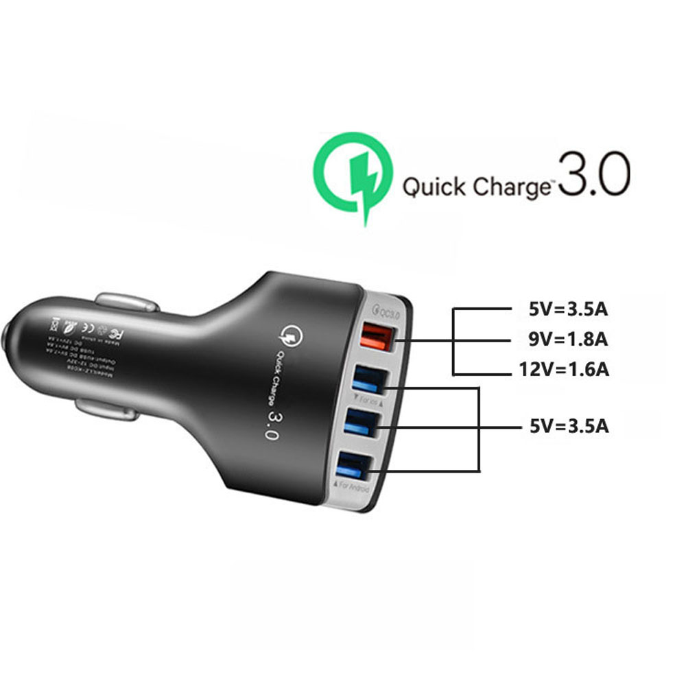 Cốc Sạc Nhanh 4 Cổng Usb Qc3.0 Chất Lượng Cao Tiện Dụng Cho Xe Hơi