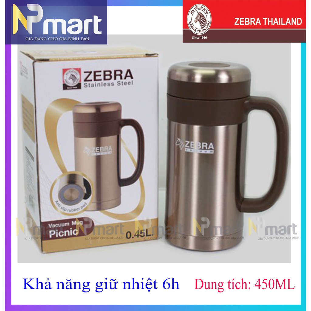 Ca giữ nhiệt tốt Zebra Picnic inox cao cấp 0.45L vàng đồng 112907