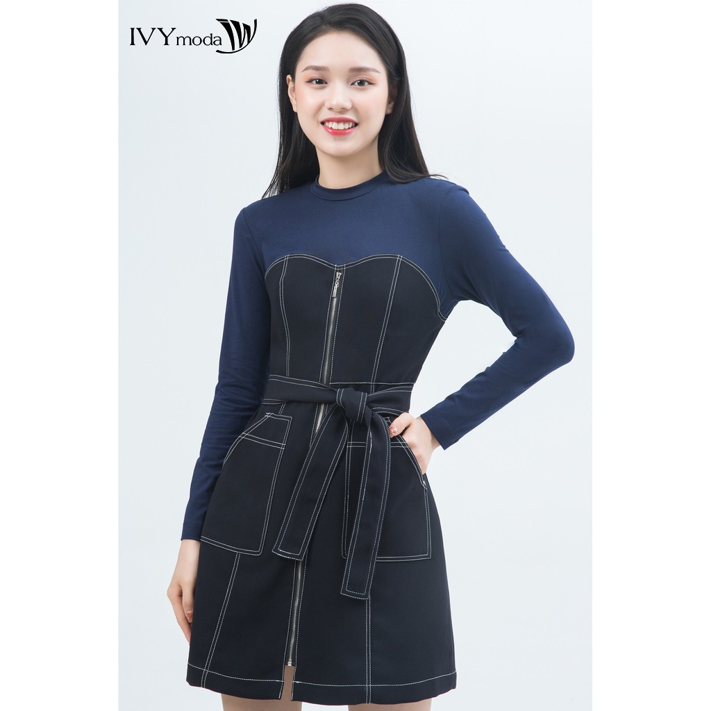 Đầm dài tay 2 lớp cổ tròn IVY moda MS 49B7691