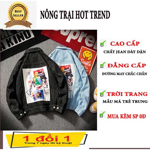 Áo khoác jean nam in hình Bowie siêu họa tiết 2 màu XANH ĐEN [ FREE SHIP]