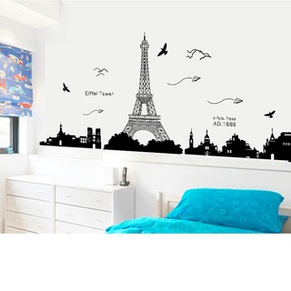 Tranh dán tường 3D Phong cảnh Paris KT 185x70cm, Decal trang trí phòng, Miếng dán trang trí phòng khách
