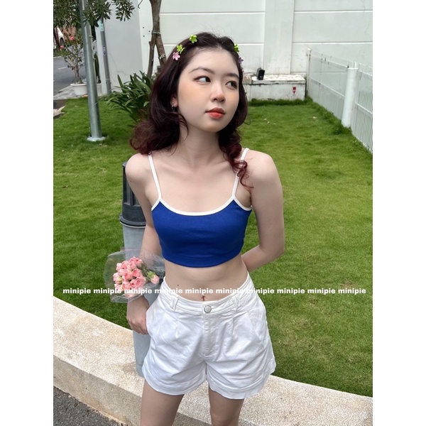 Áo Hai Dây Nữ Kiểu Ôm Cotton Gân Co Dãn Màu Pastel Hồng Xanh Lá Xanh Mint Minipie