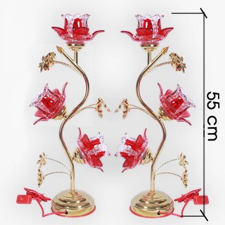 Đôi đèn thờ thủy tinh 3 bông 55cm