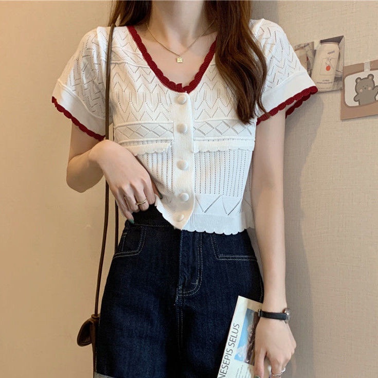 Áo Kiểu Tay Ngắn Cổ Chữ V Thời Trang Mùa Hè Cho Nữ