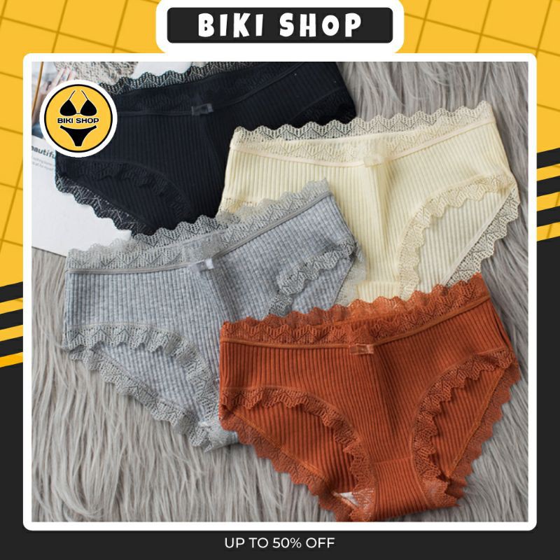 [Mã 12FASHIONSALE1 giảm 10K đơn 50K]  Quần lót nữ cotton viền ren kháng khuẩn thoáng mát QL05