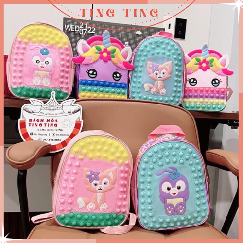 Balo pop it size 26*17cm họa tiết đáng yêu, Balo đi chơi cho bé kiểu nhấn bong bóng _ Tingting